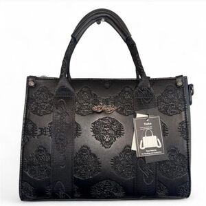 Ed Hardy Embossed Tigers All Black Tote